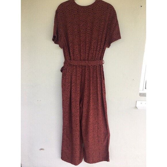 Rails V-Neck Jumpsuit Women L Rust Red Wide Leg Spotted Boho Festival Party - Picture 5 of 14